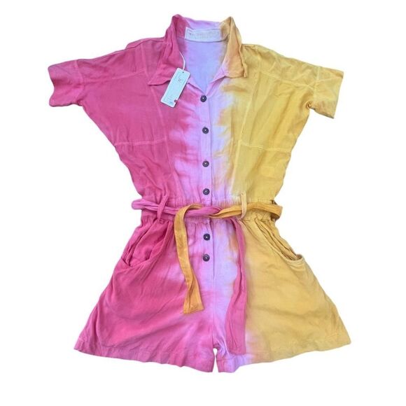 Jens Pirate Booty Tie Dye La Sept Romper Orange Yellow Belted Size XS NWT - Picture 2 of 7